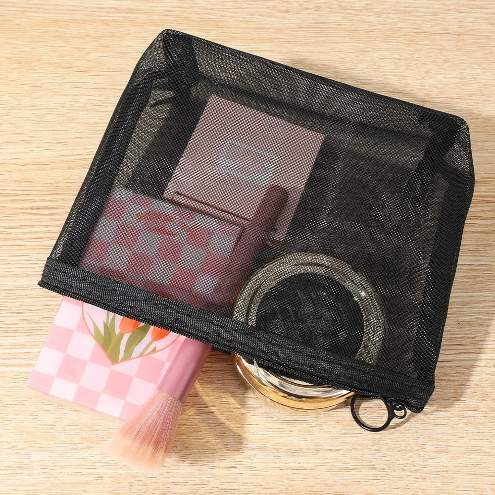12-1PCS Clear Mesh Storage Bag Small Large Black Cosmetic Bag Portable Travel Toiletry Container Pouches Bags Bathroom Organizer