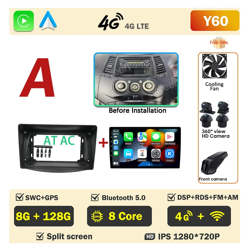 Android 16 Car Radio Player For Mitsubishi Grandis 1 2003 - 2011 Auto GPS Navigation Carplay Bluetooth DSP Wifi 5G NO 2din DVD