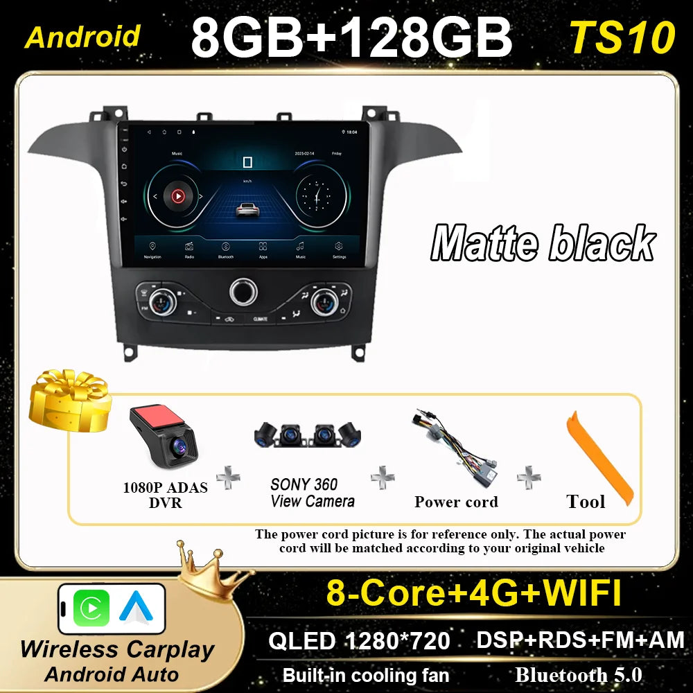 Android 16 For Ford S Max S-MAX 2006-2015 For Ford Galaxy 2014 Auto Multimidia Video Player Carplay Radio Stereo  Car Dvd WIFI