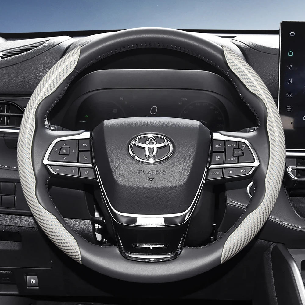 Suitable for Toyota Carbon Fiber Texture Steering Wheel Cover with Segmented Quick-Release Design, Durable, for Rav4, Hilux, Camry, Yaris, Corolla Cross, Kluger, Grand Highlander, Tacoma, Tundra, Sequoia, 4Runner, C-Hr