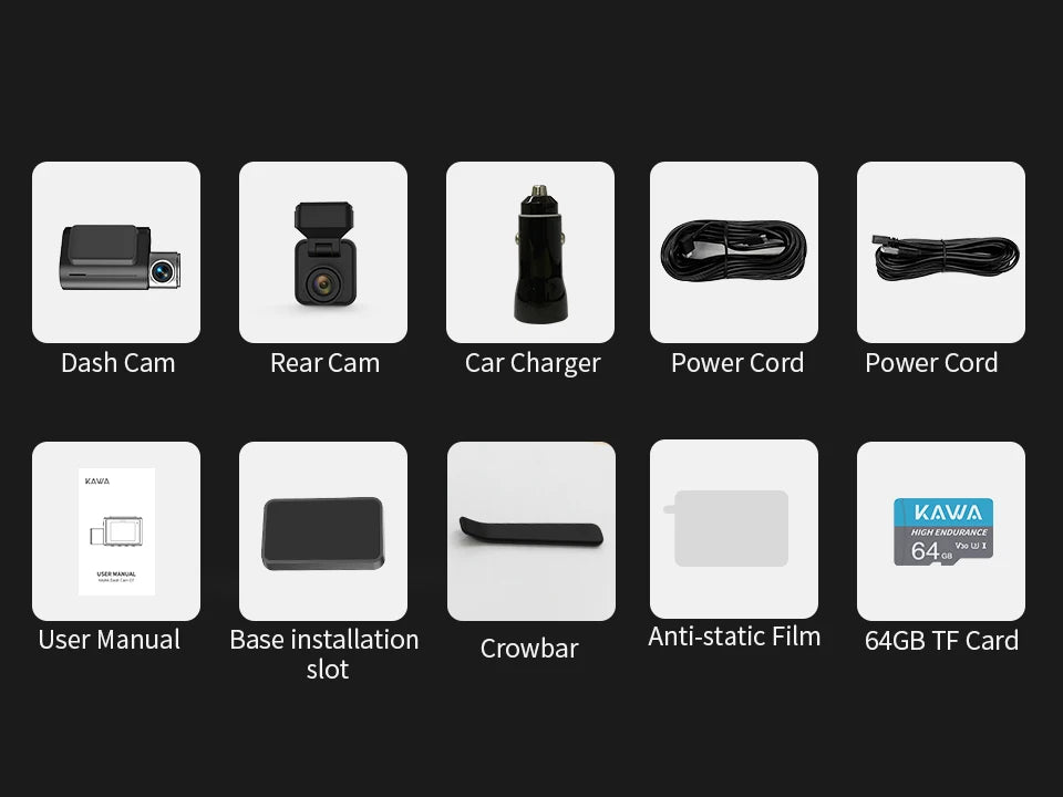 4K Front and Rear Dash cam KAWA D7,Video Recorder 4K WiFi6 Car Camera,DVR Tiny Rear Camera for AUTO,APP/Voice Control Dashcam