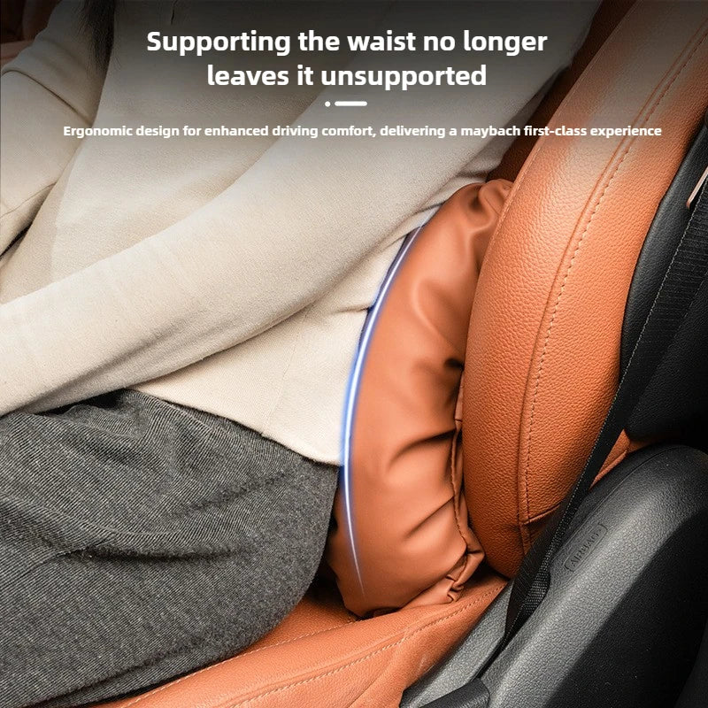 Nappa Leather Car Headrest & Lumbar Support Cushion – Soft Neck Pillow & Waist Pillow Set