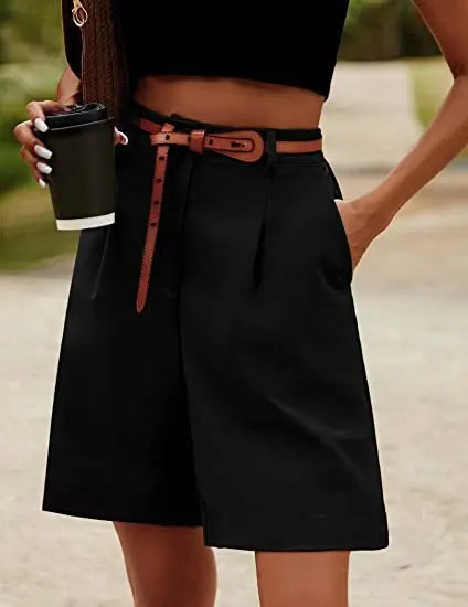 Women's High-Waist Wide-Leg Casual Shorts – Loose Slimming Straight Breathable Street Trend Five-Point Pants