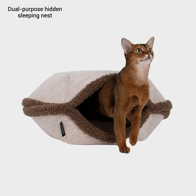 2in1 Scallop-shaped Cat House Cat Bed Warm Semi-enclosed Secure Soft Collapsible Multifunctional Comfortable Indoor Outdoor