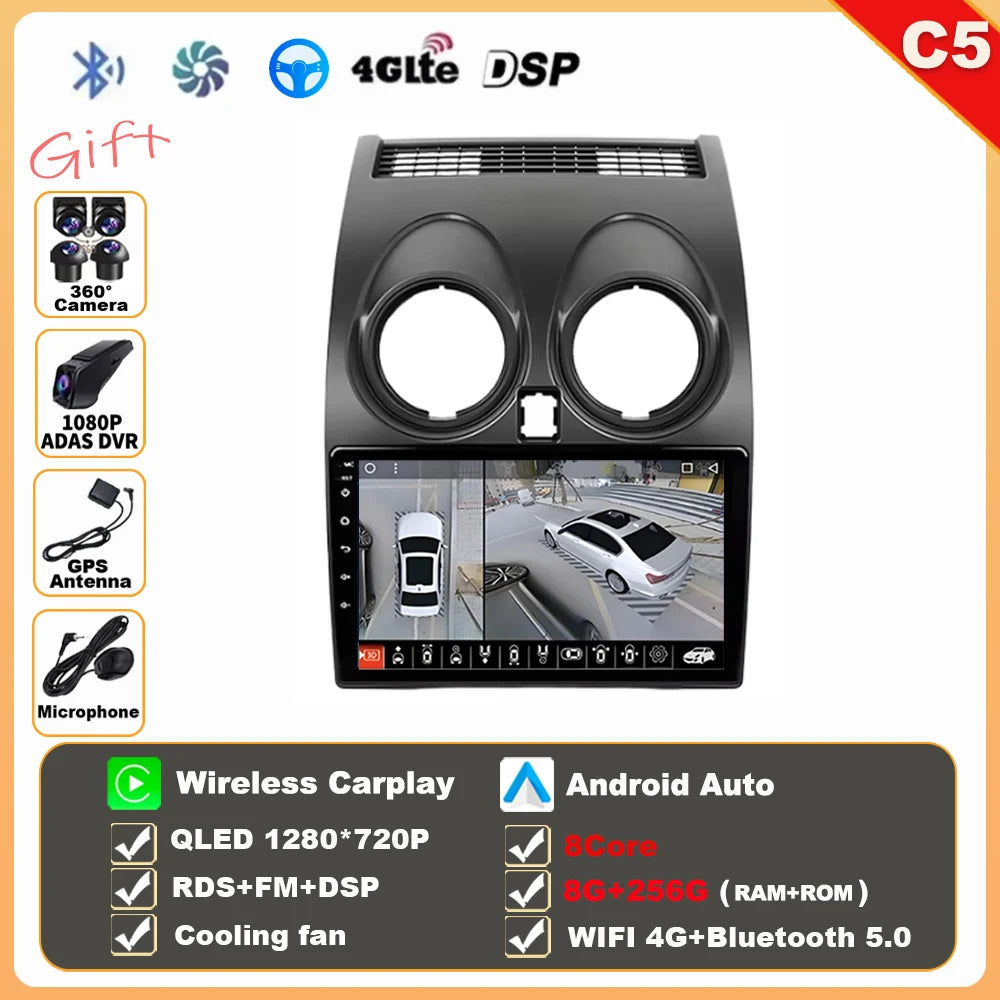 Android 16 Wireless CarPlay Android Auto Car Radio For Nissan Qashqai J10 2006 2007 2008-2013 Smart Intelligent Systems 4G GPS
