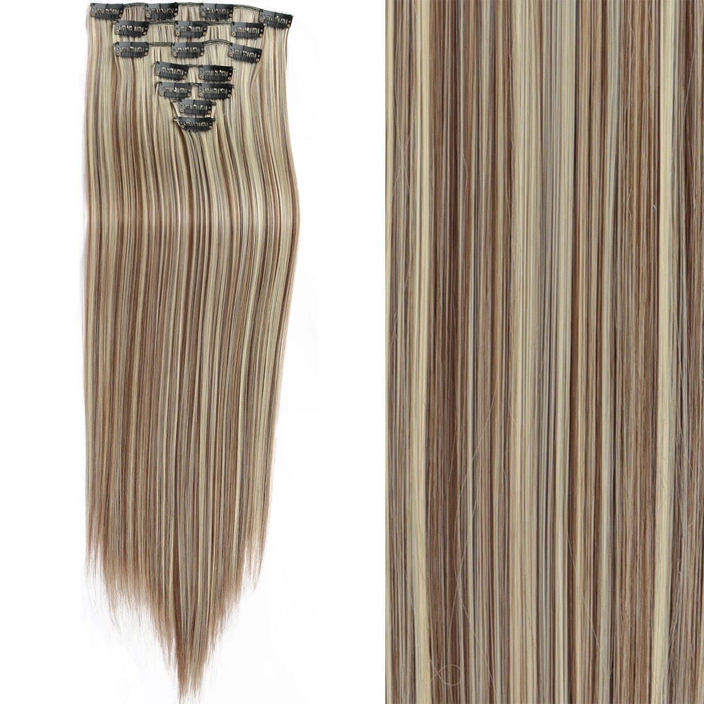 7Pcs/Set 16 Clips Hair Extension Black Long Straight Natural Hair Ombre Hairpiece Heat Resistant Fiber for Women Hairstyle