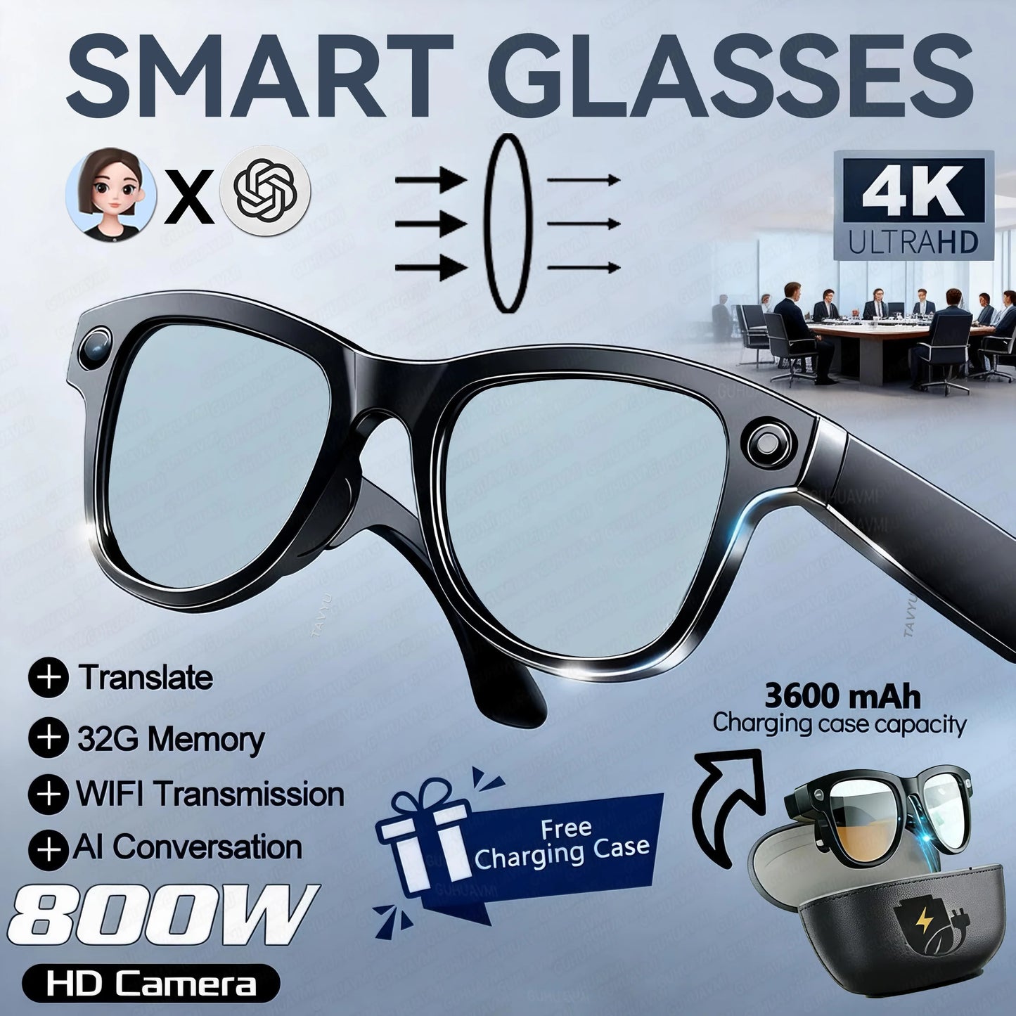 AI Smart Glasses with 4K Camera & 120+ Language Translator