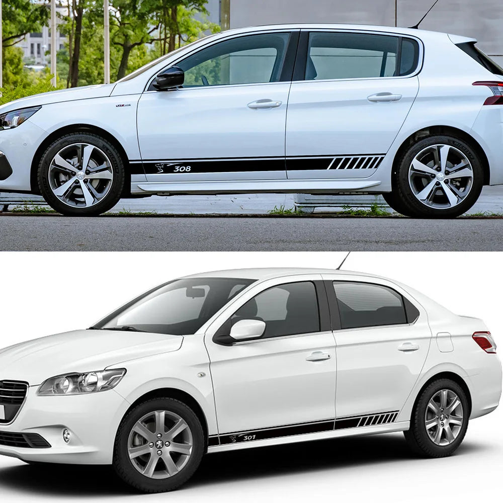 Car Door Side Stripe Decal – Vinyl Film Compatible with Peugeot 206 207 208 307 308 407 408 508 2008 5008 RCZ