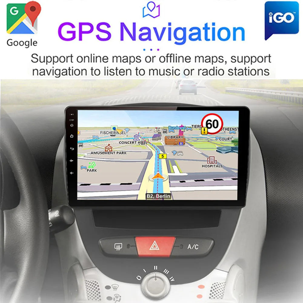Android 10 2 Din Car Multimedia Player For Peugeot 107 Toyota Aygo Citroen C1 2005-2014 Head Unit Stereo GPS Navigation BT WIFI