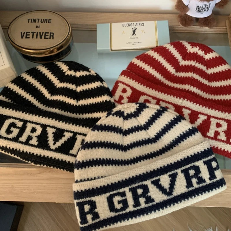 Winter Knitted Hat for Women Beanies Hat Casual Fasion Warm Pullover Hat Outdoor Riding Sports Hat Elastic Skullies Hat