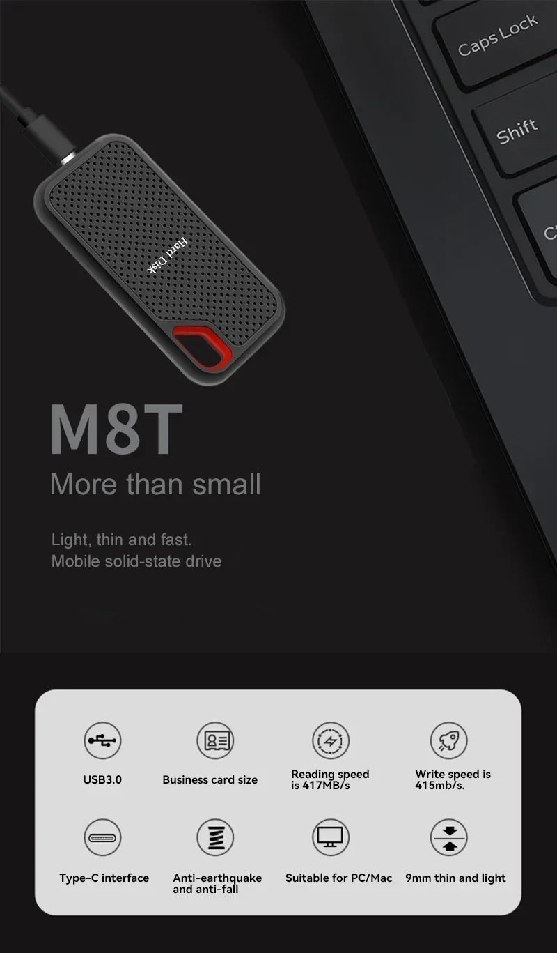 Portable SSD 1TB Original High Speed Hard Disk 4TB External Hard Drive 256TB USB3.1 Solid State Disk for Laptop/Phone/MAC/PC