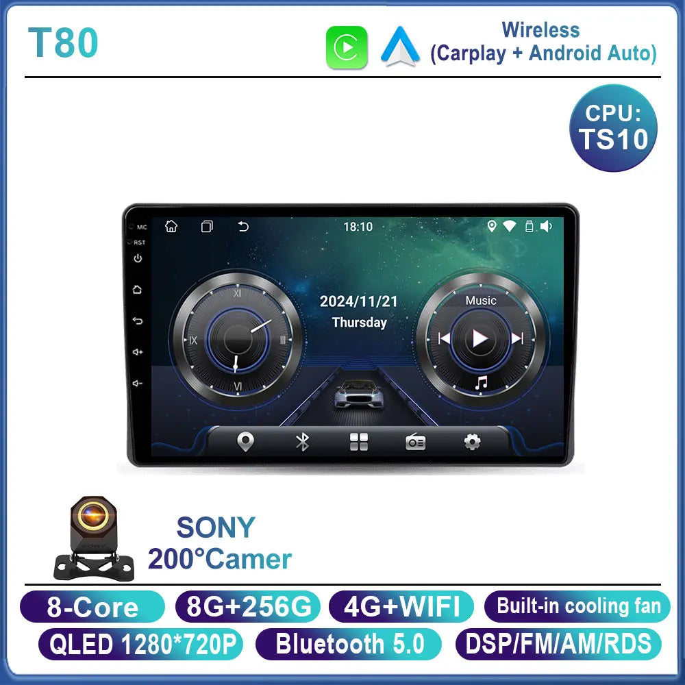 Car Stereo with Apple CarPlay & Android Auto, Compatible with Fiat Panda 169 (2003-2012)