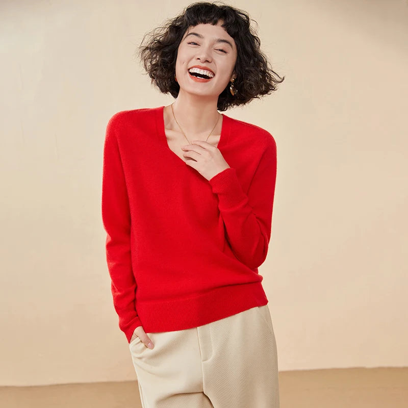 Women's Cashmere V-Neck Sweater, Knit Pullover