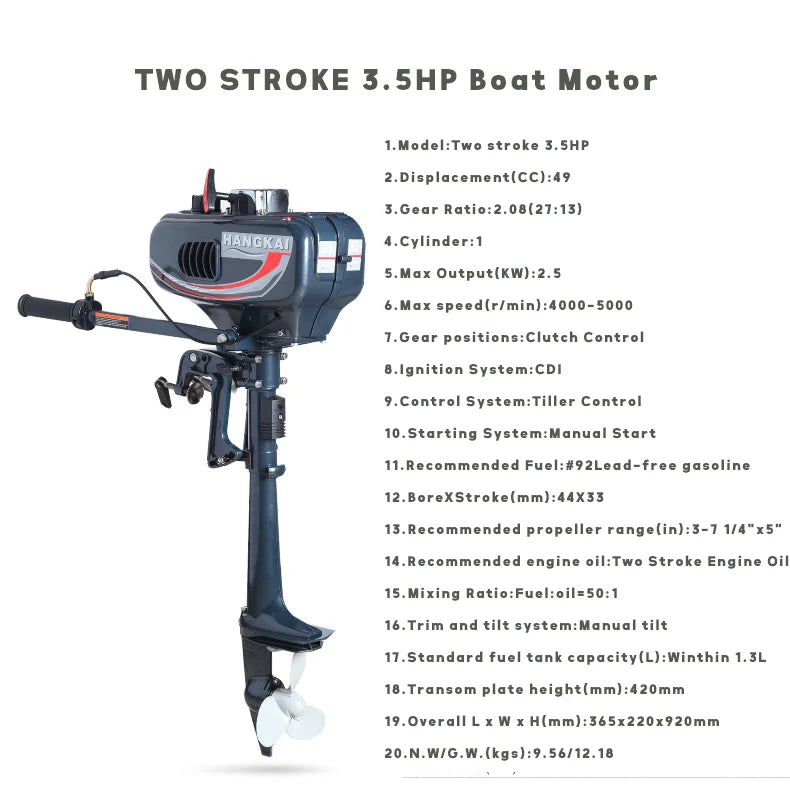 Water Cooled Two-Stroke 3.6HP Petrol Inflatable Fishing Kayak Boats Outboard Motor Assault Boat Canoeing Marine Engine Motors