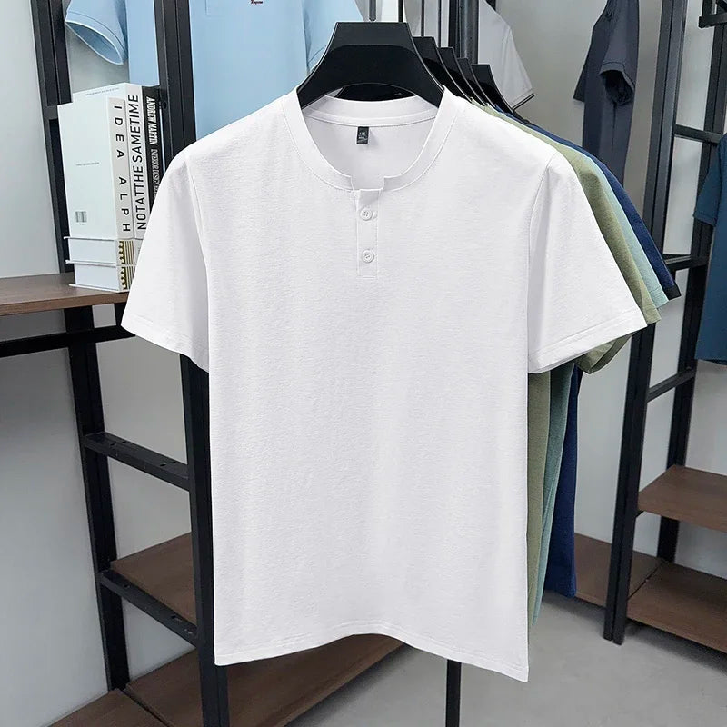 Men's Two-Button Henley Tee - Soft Knit, Cool Lightweight Summer