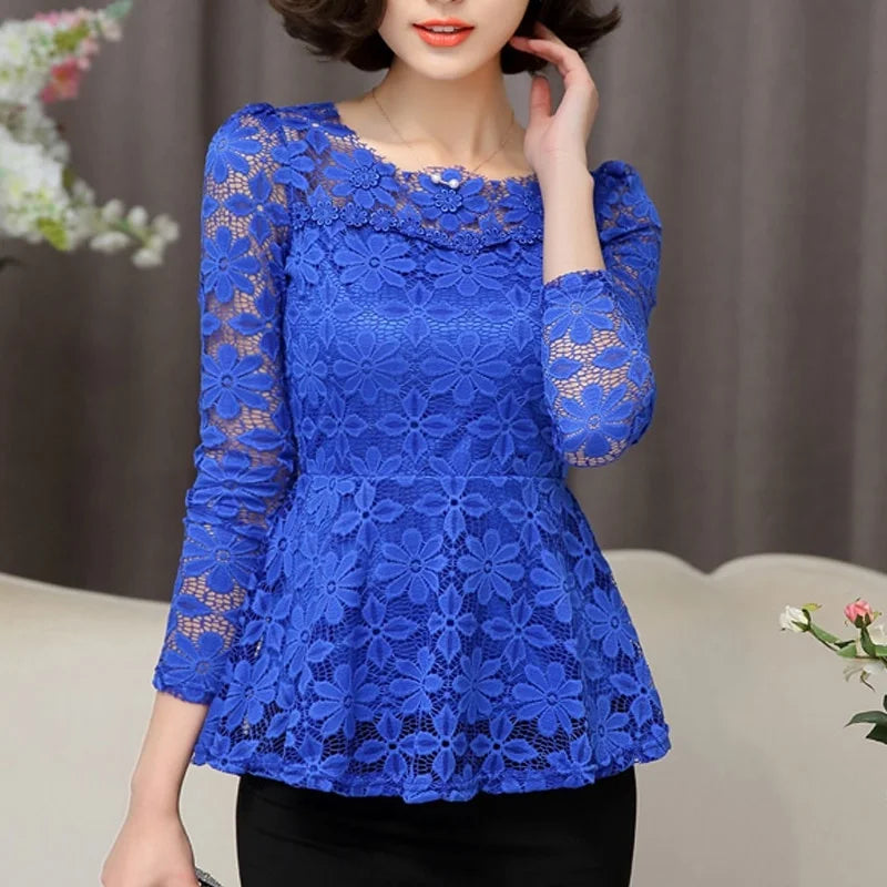 Women's Vintage Lace Long Sleeve Blouse - Pleated Plus Size Top - photo 8