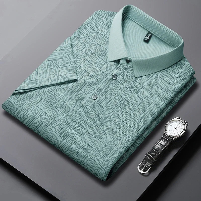2026 Summer New Men's Business Print Short Sleeved POLO Shirt Comfortable and Cool Casual Fashion T-shirt