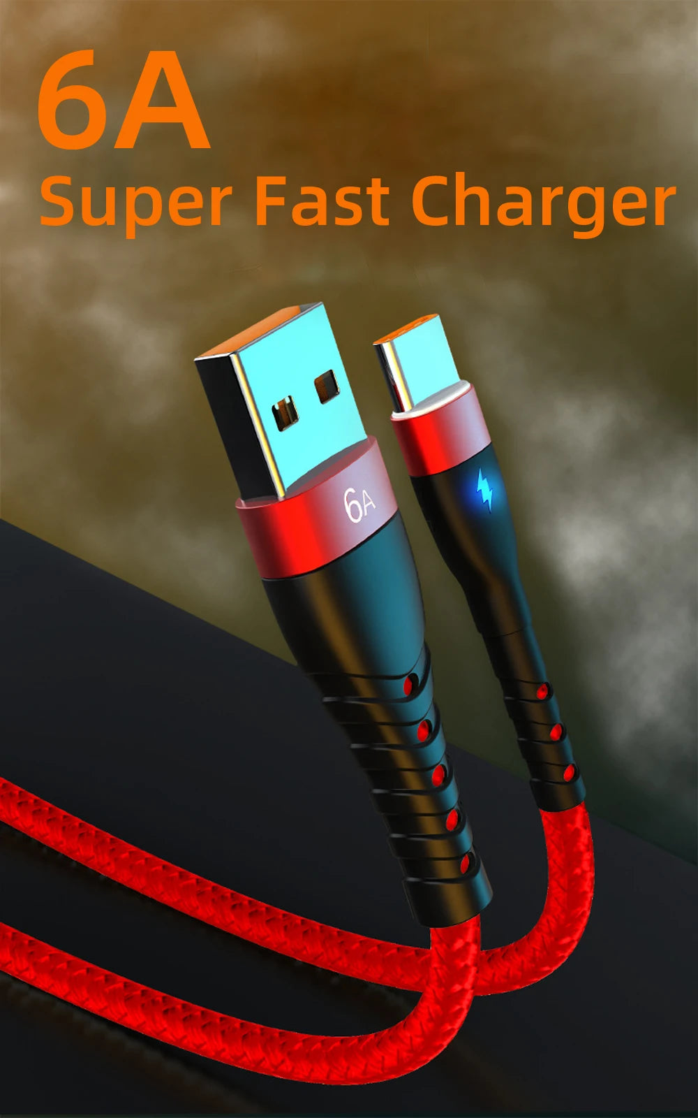 66W 6A Fast Charger Type C Cable USB C 1m 2m 3m Nylon Cable For iPhone 13 12 Xiaomi Huawei Samsung iPad For iphone charger Cable