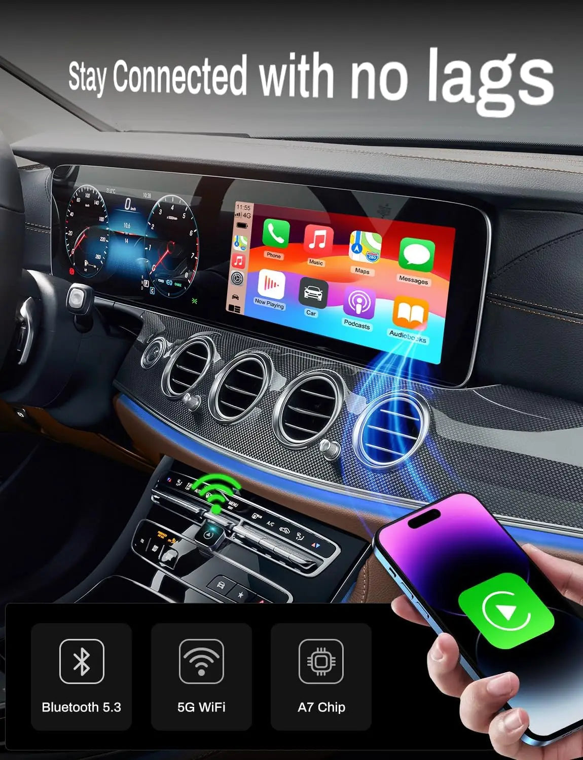 Wireless CarPlay & Android Auto Adapter — Compact Silver Dongle, Fast Auto-Connect