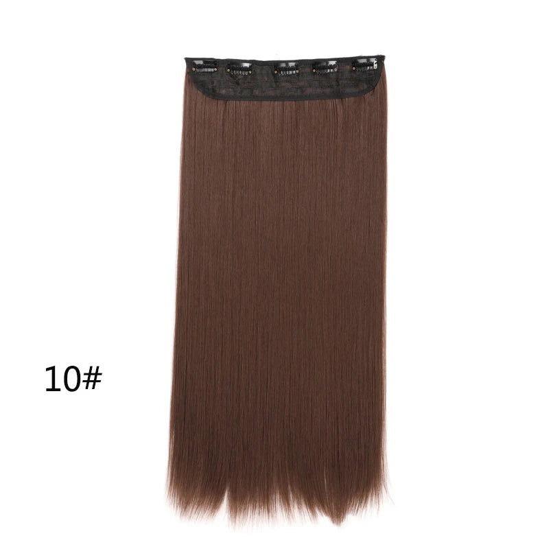 Synthetic 5-Clip One Piece Invisible Hair Extensions Long Straight 24Inch Heat Resistant Hairpiece for Women