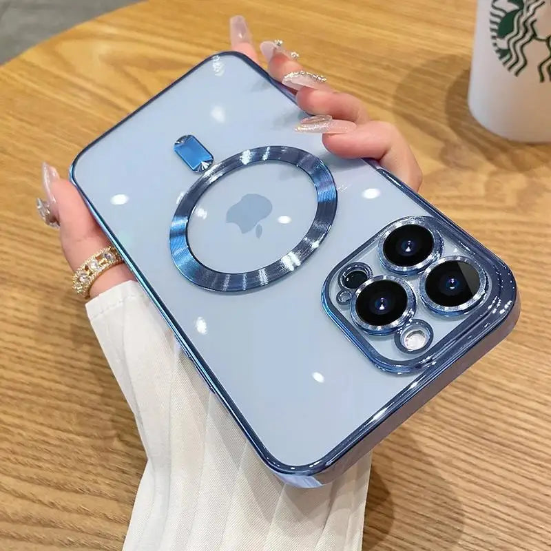 Magnetic Plating Phone Case Compatible with iPhone 11 to 16 Pro Max - Camera Lens Protector, MagSafe Wireless Charging Cover