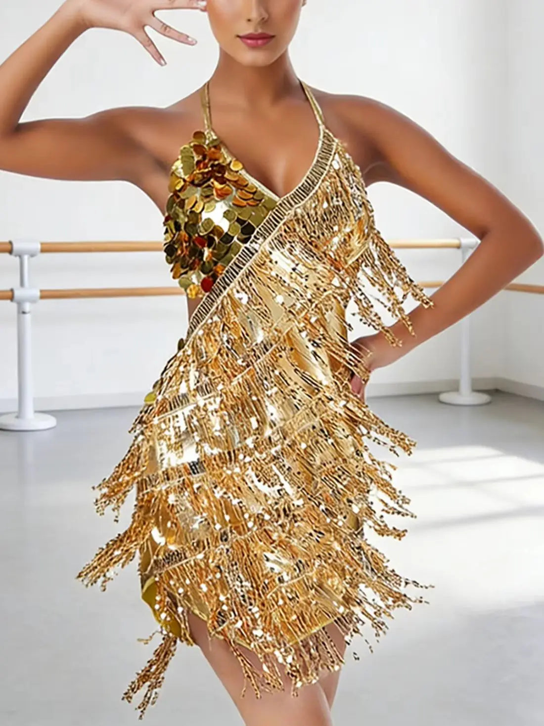 Fringe Sequin Dance Dress – Tassel Jazz & Latin Ballroom Stage Costume