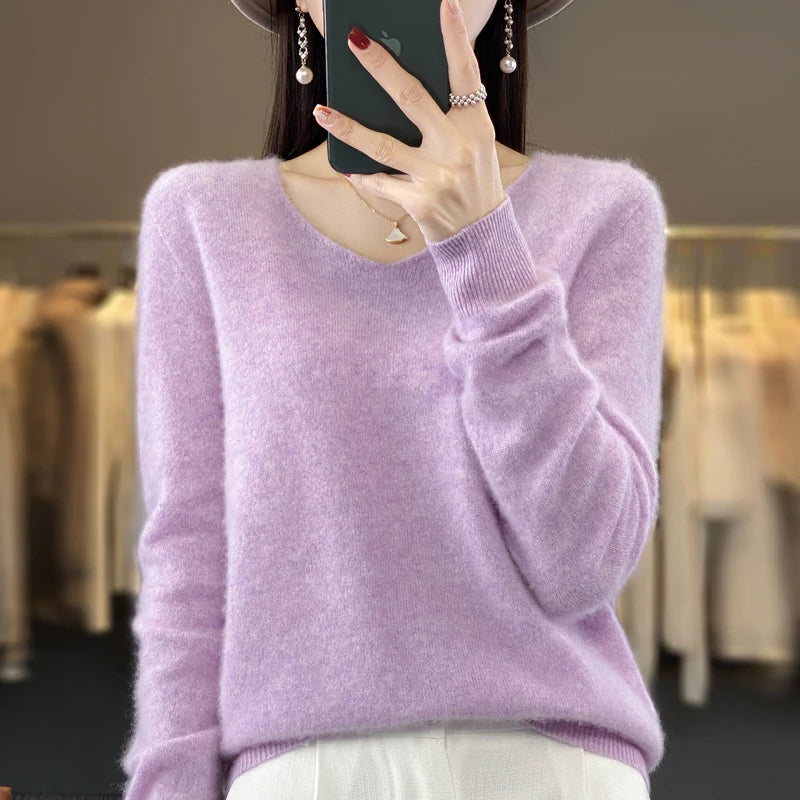 Women's Merino Wool V-Neck Sweater