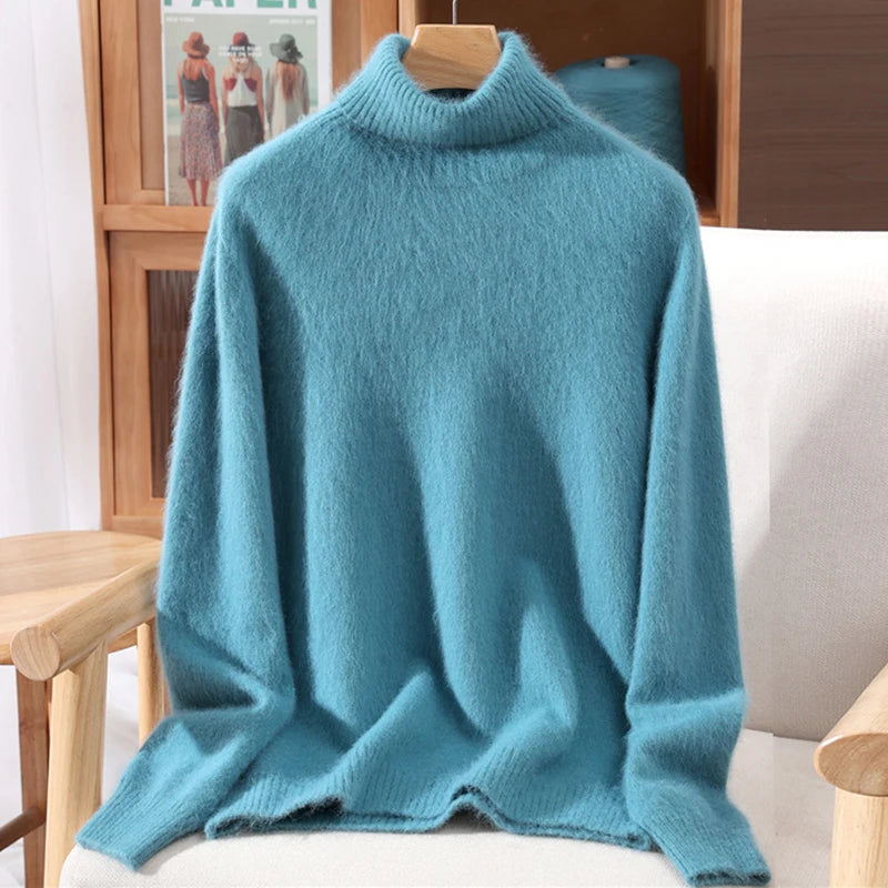 Women's High Collar Knit Sweater, Thick Pullover