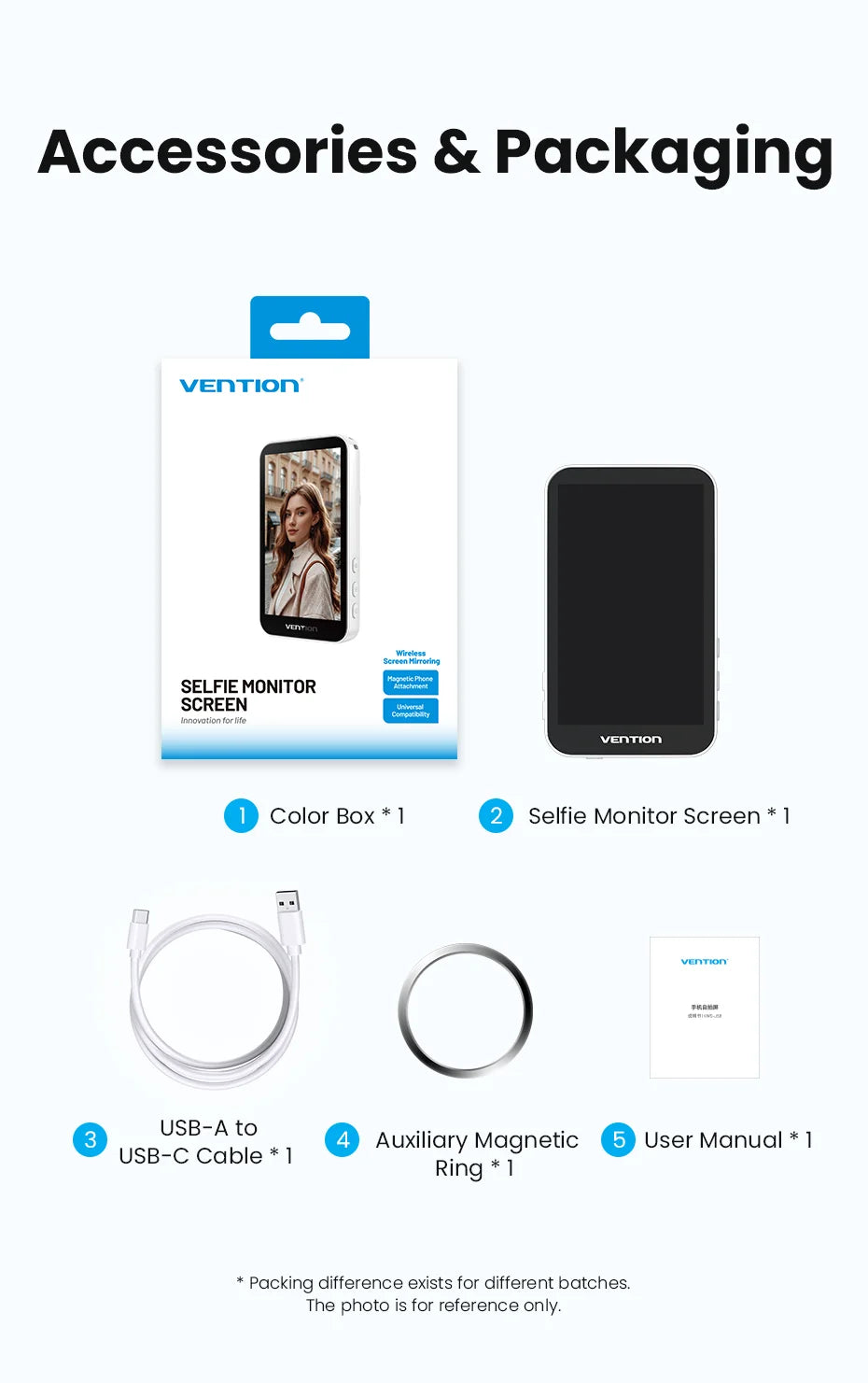 Vention Magnetic Selfie Screen Monitor Vlog Phone Wireless Monitor Rear Camera Live for iphone 17 16 Huawei Mate 80 Samsung S24