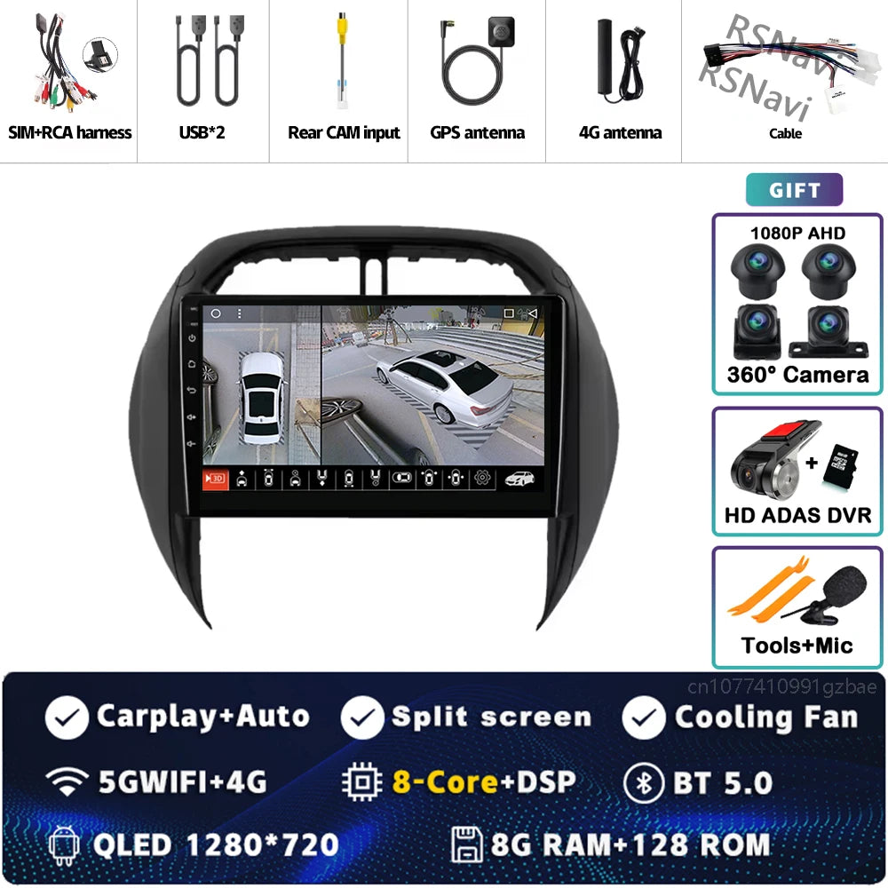 Android 16 For Toyota RAV4 2 CA20 CA20W XA20 2003 - 2005 2K QLED Stereo Car Radio Multimedia Video Player GPS 4G CarPlay