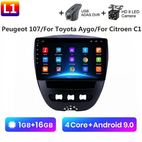 Android 10 2 Din Car Multimedia Player For Peugeot 107 Toyota Aygo Citroen C1 2005-2014 Head Unit Stereo GPS Navigation BT WIFI