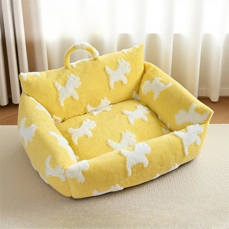 Dog Bed with Raised Edges Cat Mat Long Plush Deep Sleeping Warm Soft Small Dog Cushion Calm Beds for Small Dogs Cats for Warmth
