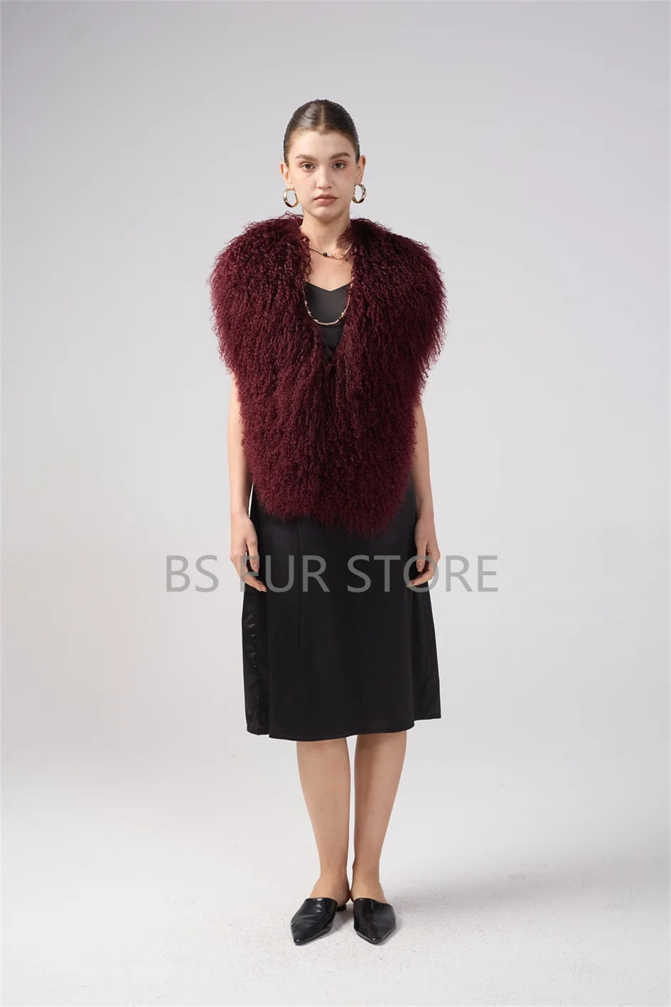 Fluffy Luxury  Real Mongolian Fur Halter Vests Women Solid Deep V-Neck Backless Bandage Sleeveless Jackets Top Outerwear Coat