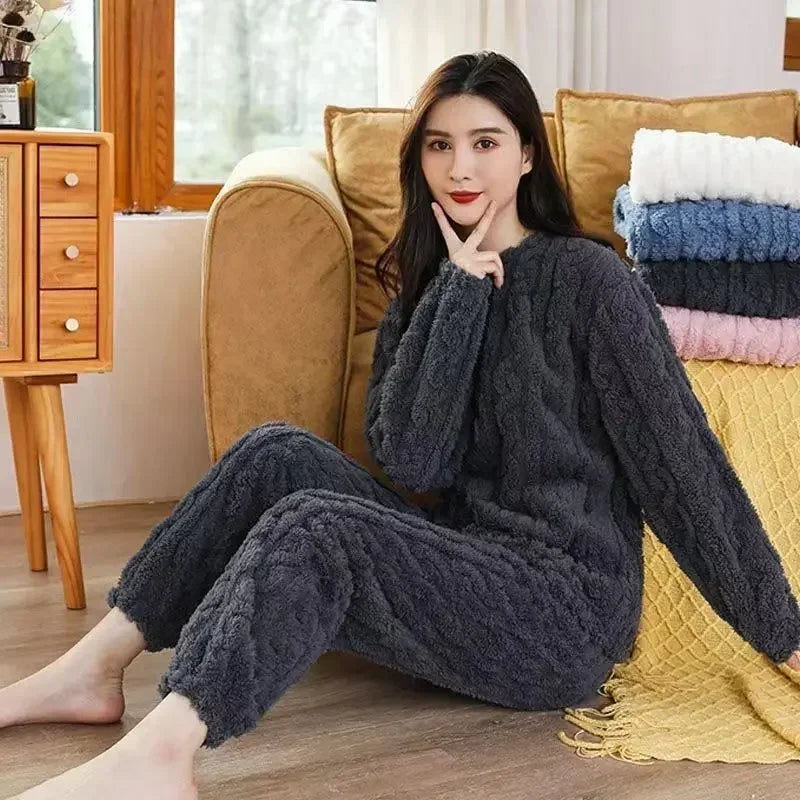 Women's Coral Fleece Jacquard Lounge Set - Top & Pants - photo 9
