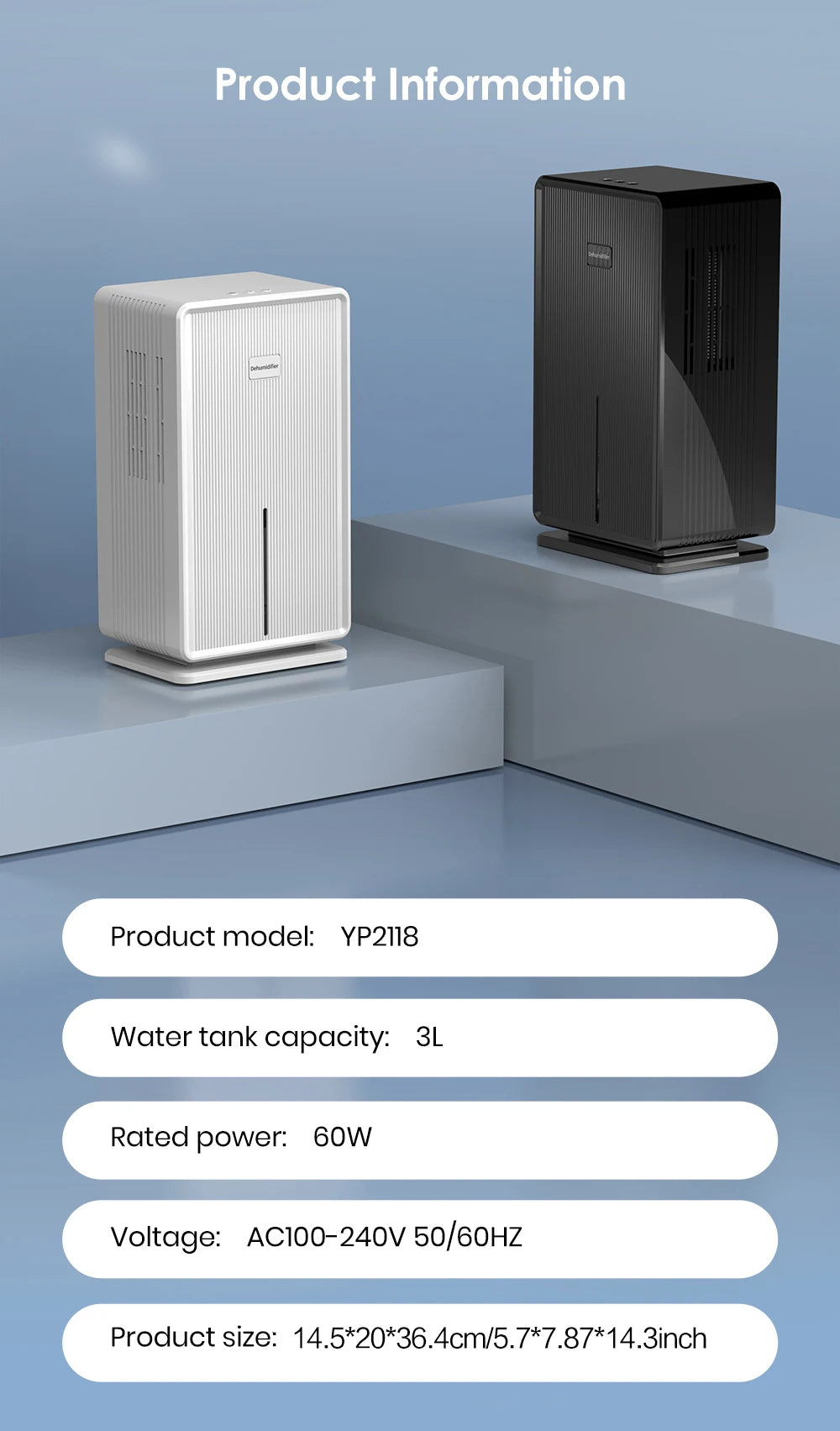 Home Dehumidifier, 750 Sq. ft. Bathroom Dehumidifier, 100 oz Dehumidifier, 7 Colors Night Light, Auto Shut off, Sleep Mode
