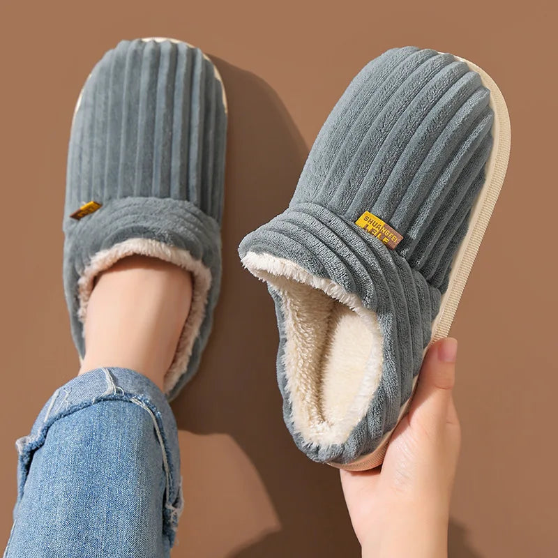 Bebealy Winter Fur Men Slippers Men Shoes Outdoor Nonslip Short Plush Men Slippers Casual Fuzzy House Ankle Men Boots Flat Shoes