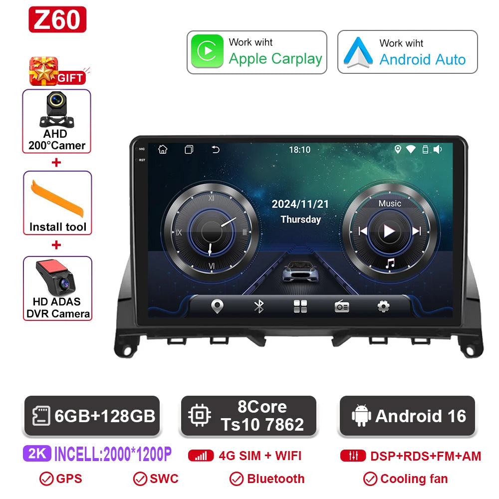 Android  For Mercedes Benz C Class 3 C220 C180 W204 S204 2006 - 2011 Car Auto Carplay Radio Multimedia Screen GPS Navigation  BT