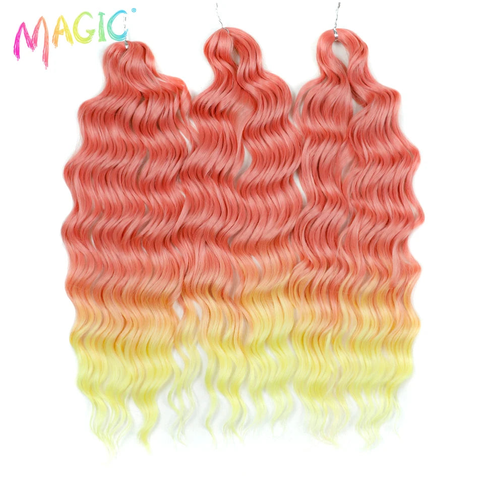 Anna Synthetic Hair 24 Inch Water Wave Braiding Hair Extensions Ombre Blonde Deep Wave Afro Curl Twist Crochet Hair for Women