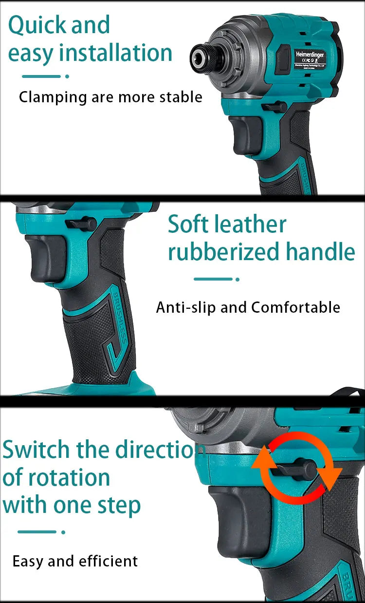18V 1/4" Electric Rechargeable battery powered brushless cordless impact driver drill screwdriver