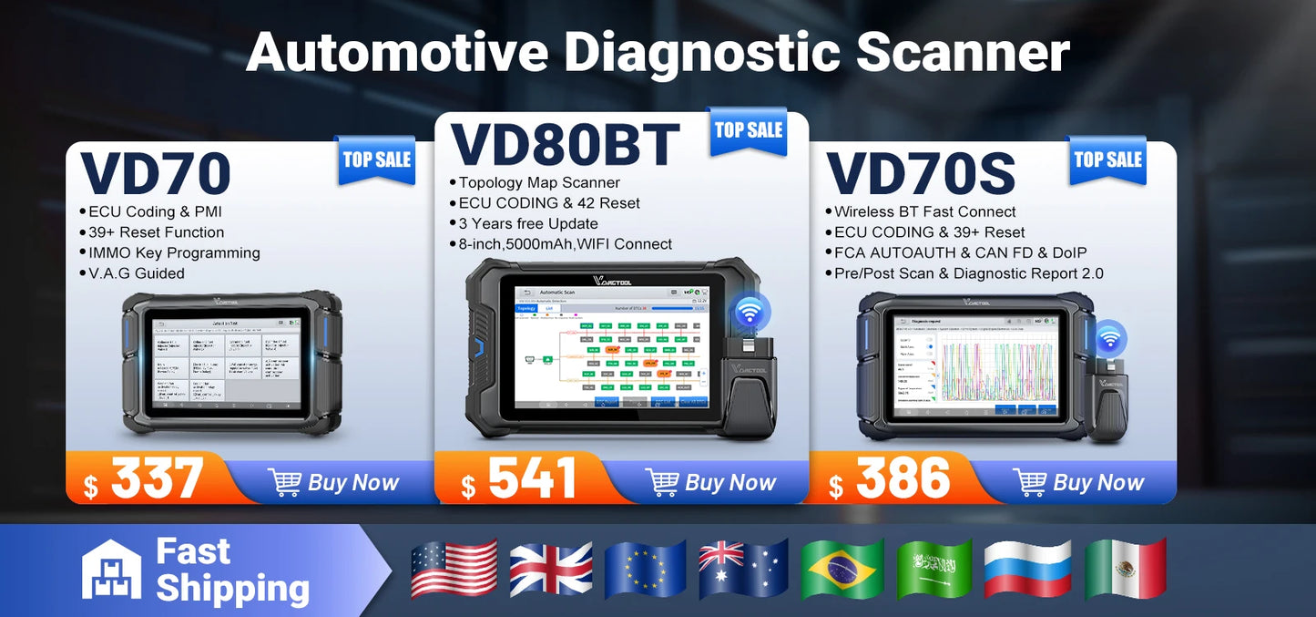 Lifetime Free Update VDIAGTOOL VD70Lite Automotive Scanner AII Systems Car Diagnostic 31 Reset FCA Bidirectional OBD2 Scanner