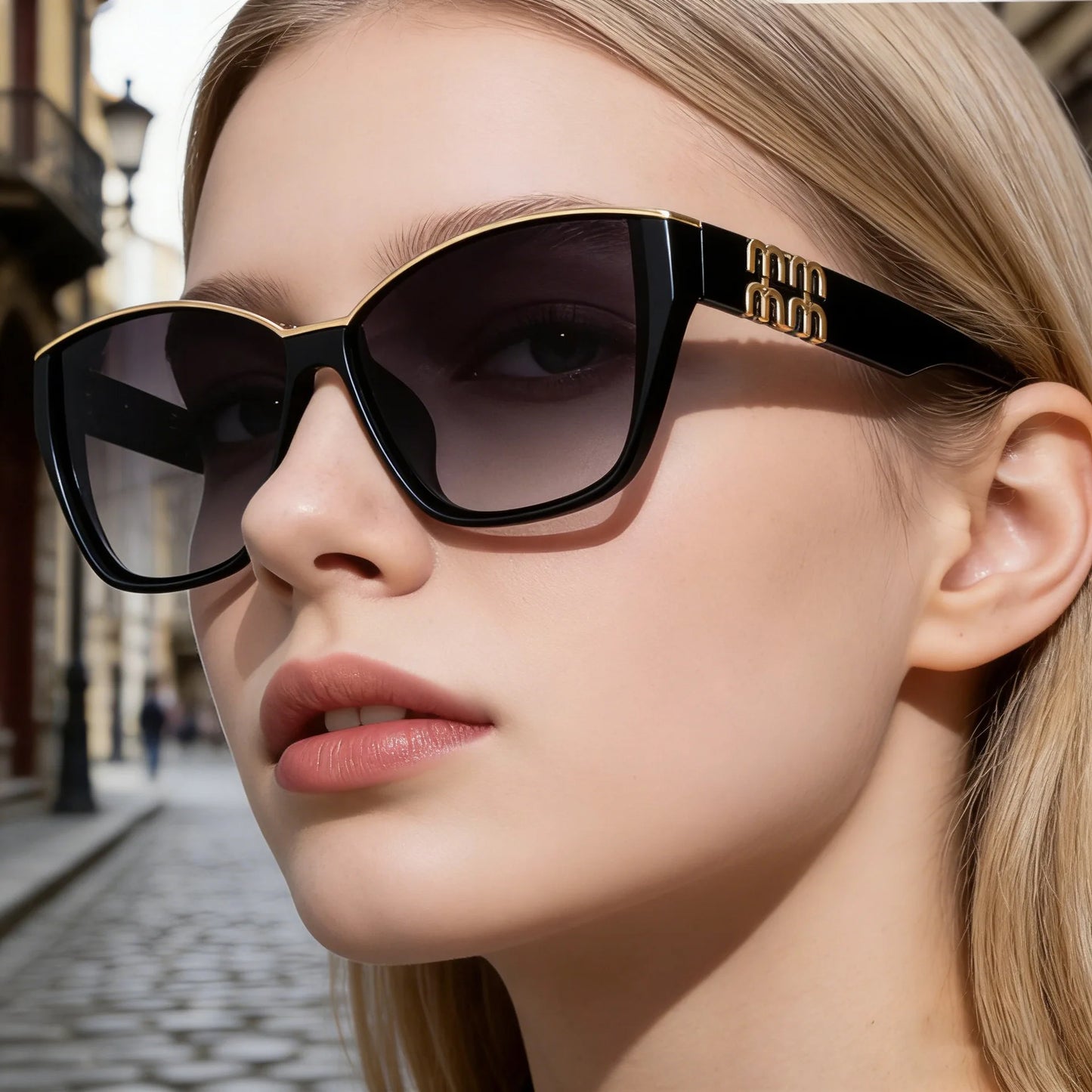Cat Eye Sunglasses for Women — Metal Temple Detail, UV Shades