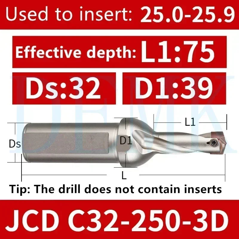 JCD Crown U-Drill Rod 10-25mm, Internal Cooling Indexable Drill