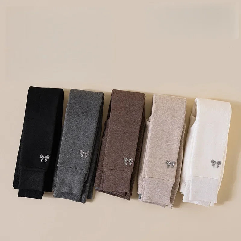 Girls' Fleece Lined Tights with Bow Embroidery - Winter Leggings 3-15Y - photo 4