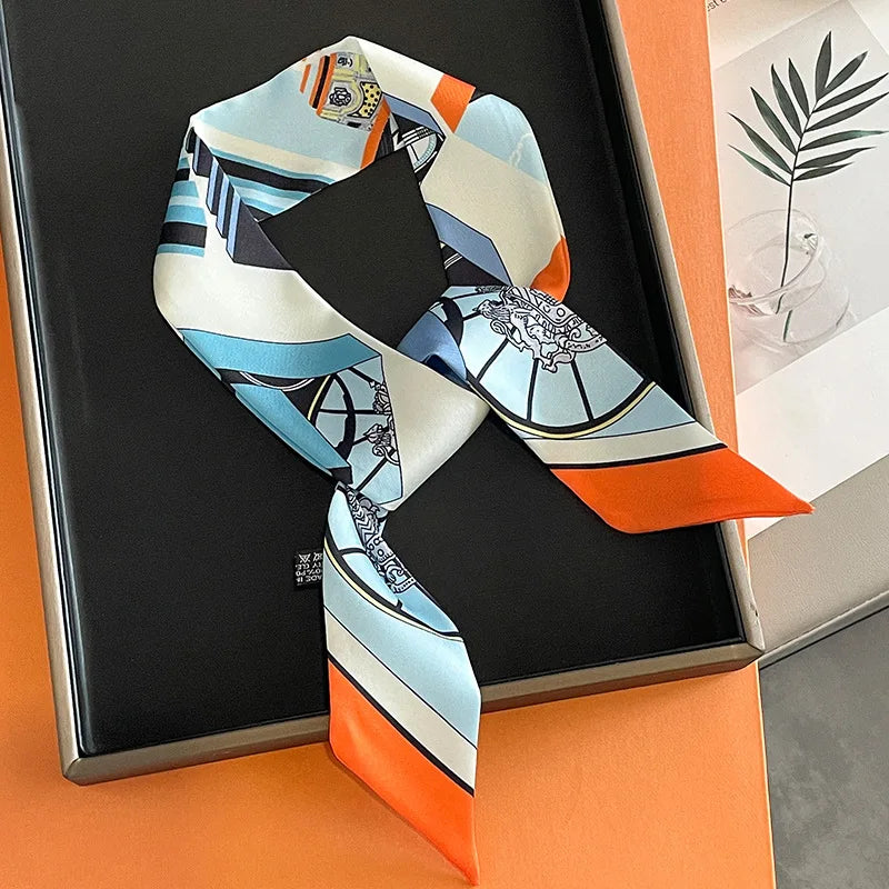 Women's Long Skinny Ribbon Scarf - Printed Hair Tie & Bag Band - photo 9