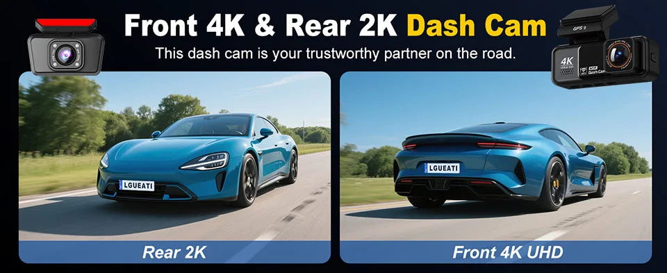 Acceo 4K Dashcam WIFI GPS CAR Video Recorder Dual Lens Support 2.5K Rear Camera Night Vision 24H Parking Monitoring Black Box