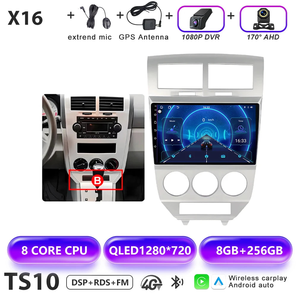 Car Stereo with Apple CarPlay & Android Auto, Compatible with Dodge Caliber & Jeep Compass MK