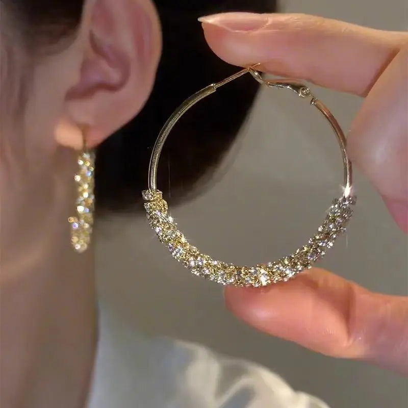 Women's Big Full Crystal Circle Hoop Earrings Fashion Party Wedding Accessory Boucle Oreille Femme Classic round Metal Earrings