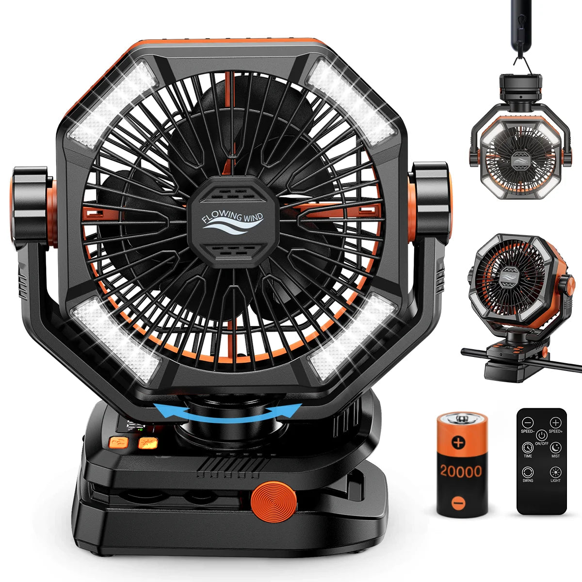 20000mAh Camping Fan with LED Lantern — Outdoor Portable Fan