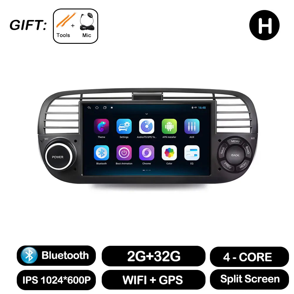 7" Car Stereo with Apple CarPlay & Android Auto, Compatible with Fiat 500 (2007-2015)