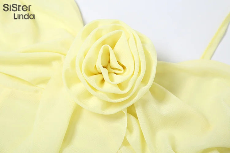 High Quality Women's Sexy Suspender Top Popular In Spring And Summer 2026 Low Cut Backless Yellow Flower Decorated Women's Top